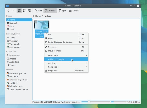Copy Path y Add to VLC playlist nuevos Service Menu para Plasma 5
