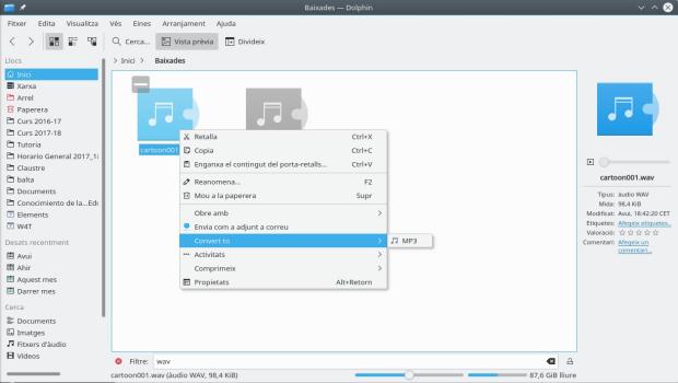 Convert WAV audio a MP3, nuevo Service Menu para KDE