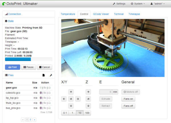Interfaz web para controlar tu impresora 3D Libre: Octoprint