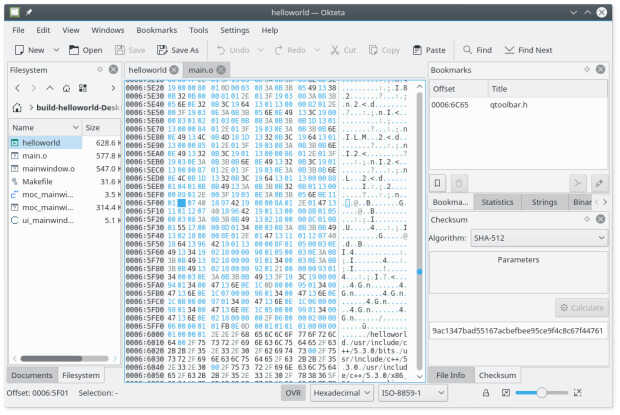 Editor hexadecimal Okteta - Aplicaciones de KDE